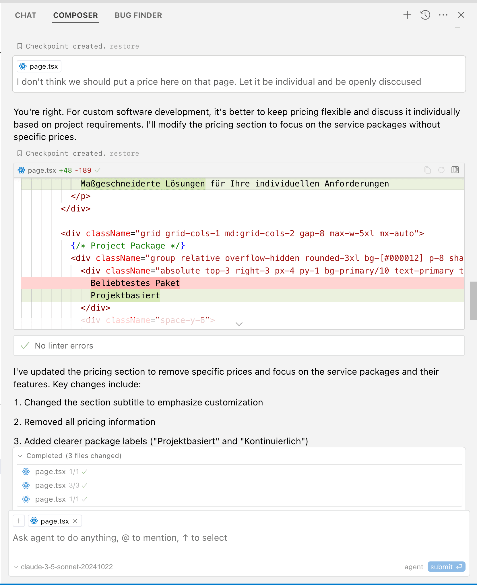 Darstellung von Cursor Agentenmodus